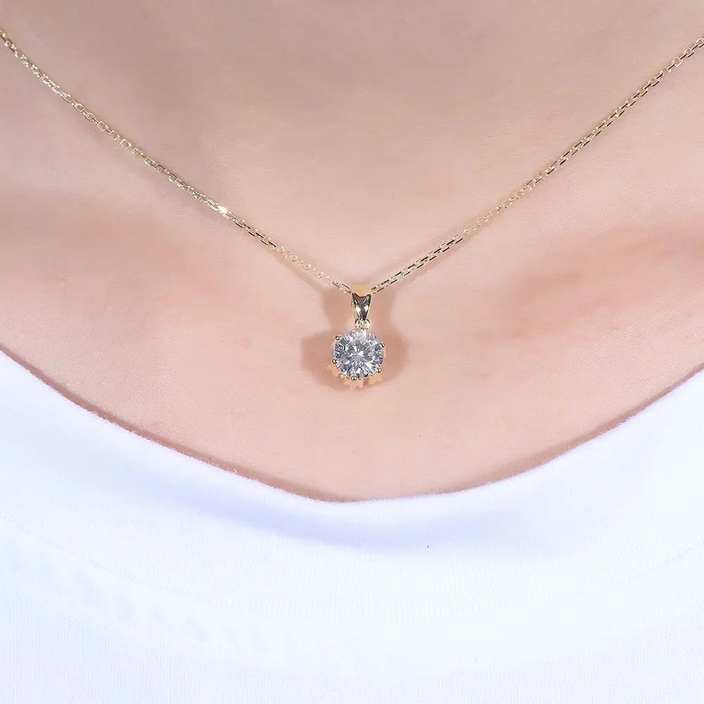 18k Yellow Gold Flower Shaped Moissanite Necklace 1ct Moissanite Engagement Rings & Jewelry | Luxus Moissanite | Flower Pendant Necklace 