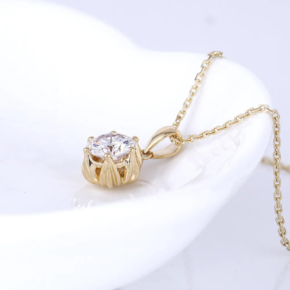 18k Yellow Gold Flower Shaped Moissanite Necklace 1ct Moissanite Engagement Rings & Jewelry | Luxus Moissanite | Flower Pendant Necklace