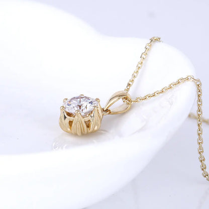 18k Yellow Gold Flower Shaped Moissanite Necklace 1ct Moissanite Engagement Rings & Jewelry | Luxus Moissanite | Flower Pendant Necklace 