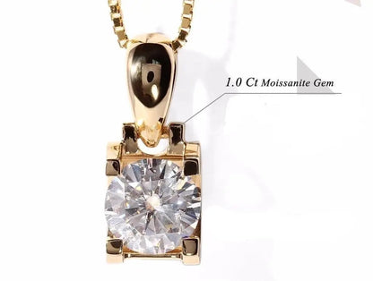 18k Yellow Gold Moissanite Necklace 1ct Moissanite Engagement Rings & Jewelry | Luxus Moissanite | 18k Yellow Gold Necklace 