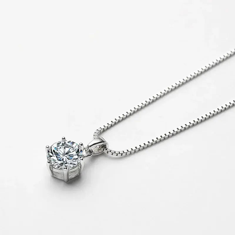 1CT PENDANT BOX CHAIN NECKLACE 18K WHITE GOLD PLATED SILVER Moissanite Engagement Rings & Jewelry | Luxus Moissanite | Box Chain Necklace