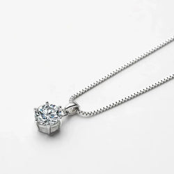 1CT PENDANT BOX CHAIN NECKLACE 18K WHITE GOLD PLATED SILVER Moissanite Engagement Rings & Jewelry | Luxus Moissanite | Box Chain Necklace