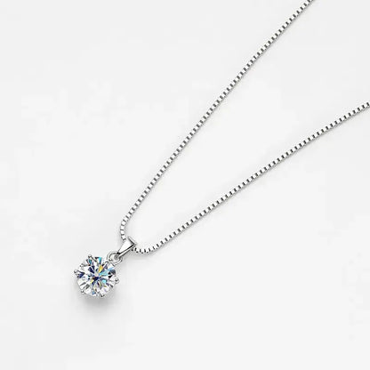 1CT PENDANT BOX CHAIN NECKLACE 18K WHITE GOLD PLATED SILVER Moissanite Engagement Rings & Jewelry | Luxus Moissanite | Box Chain Necklace