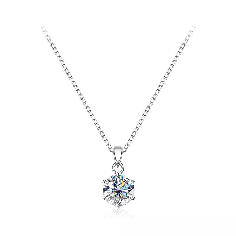 1CT PENDANT BOX CHAIN NECKLACE 18K WHITE GOLD PLATED SILVER Moissanite Engagement Rings & Jewelry | Luxus Moissanite | Box Chain Necklace