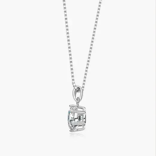 1CT PENDANT BOX CHAIN NECKLACE 18K WHITE GOLD PLATED SILVER Moissanite Engagement Rings & Jewelry | Luxus Moissanite | Box Chain Necklace