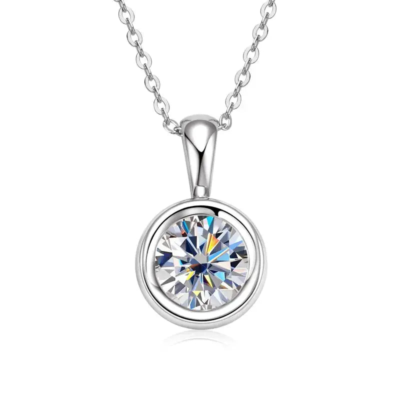 925 SILVER BEZEL SET MOISSANITE PENDANT NECKLACE 2CT Moissanite Engagement Rings & Jewelry | Luxus Moissanite