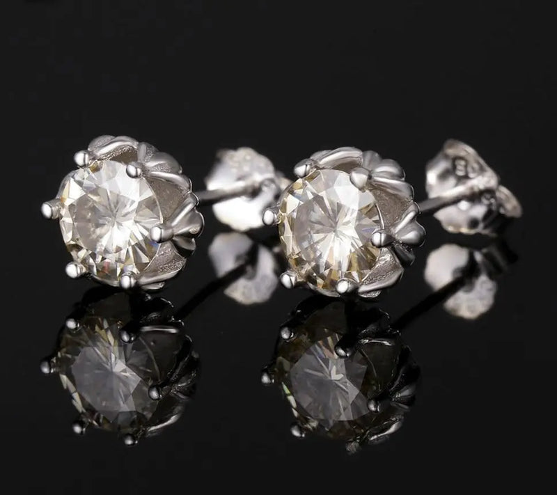 Champagne Moissanite Stud Earrings Platinum Plated 925 Silver 1.2ctw Moissanite Engagement Rings & Jewelry | Luxus Moissanite