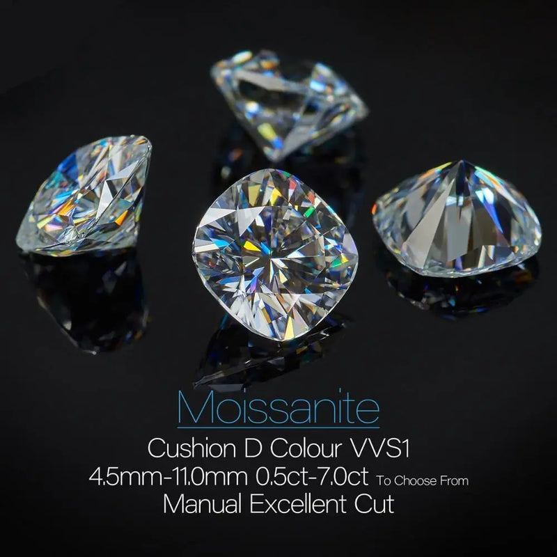 Cushion Cut Moissanite Loose Stones 4.5mm (0.5ct) - 11mm (7ct) options - DE Moissanite Engagement Rings & Jewelry | Luxus Moissanite