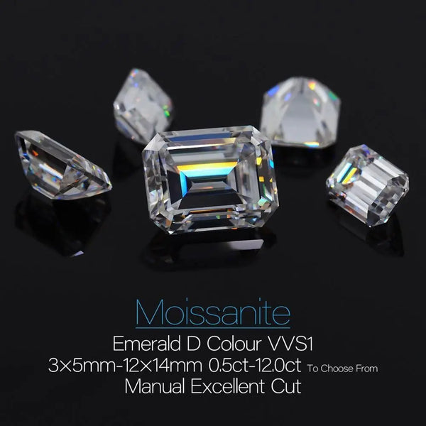 Emerald Cut Moissanite Loose Stones 3x5mm (0.5ct) - 12x14mm (12ct) options - DE Moissanite Engagement Rings & Jewelry | Luxus Moissanite