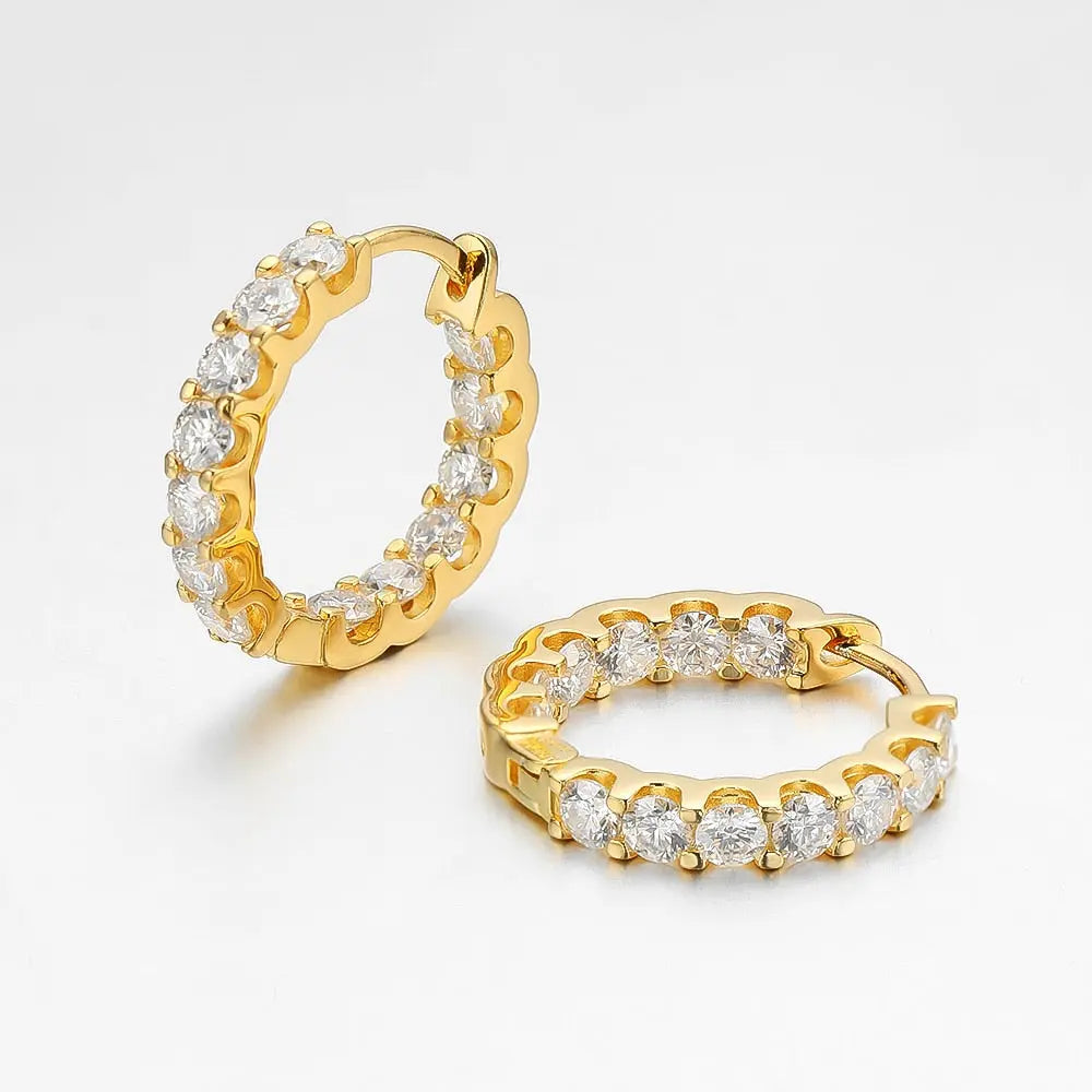 GOLD PLATED SILVER MOISSANITE HOOP EARRINGS 2.6CTW