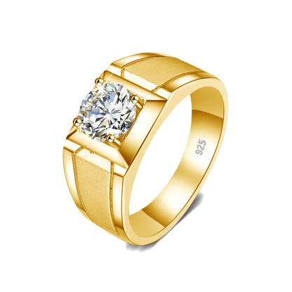 Gold Plated Silver Men's Moissanite Engagement Ring 2ct Center Stone Moissanite Engagement Rings & Jewelry | Luxus Moissanite