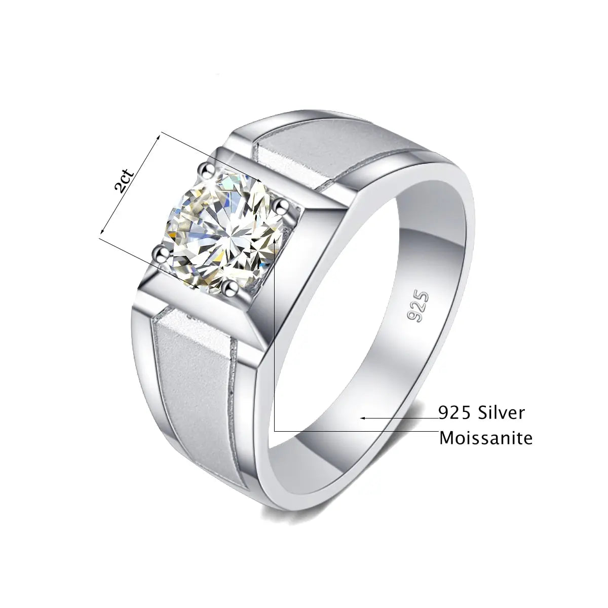 Gold Plated Silver Men's Moissanite Engagement Ring 2ct Center Stone Moissanite Engagement Rings & Jewelry | Luxus Moissanite