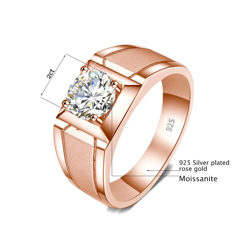 Gold Plated Silver Men's Moissanite Engagement Ring 2ct Center Stone Moissanite Engagement Rings & Jewelry | Luxus Moissanite