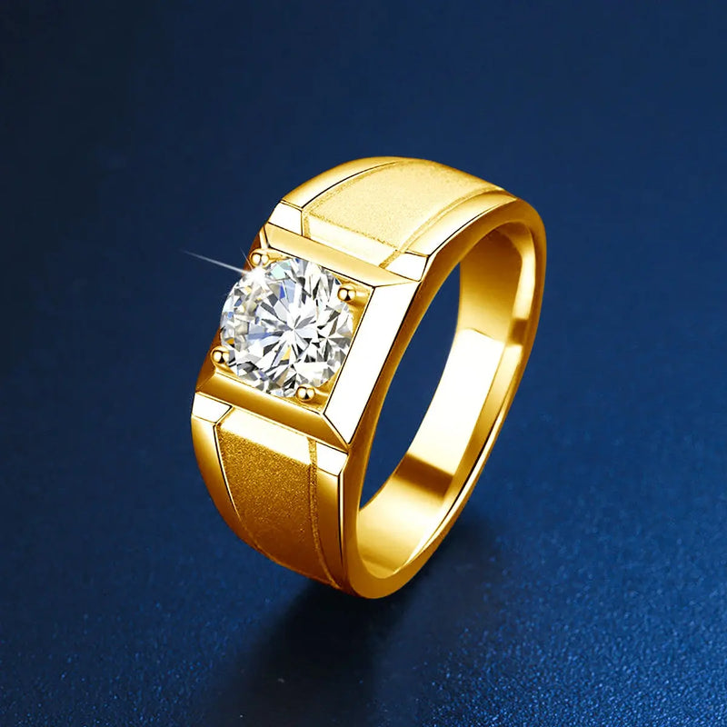Gold Plated Silver Men's Moissanite Engagement Ring 2ct Center Stone Moissanite Engagement Rings & Jewelry | Luxus Moissanite