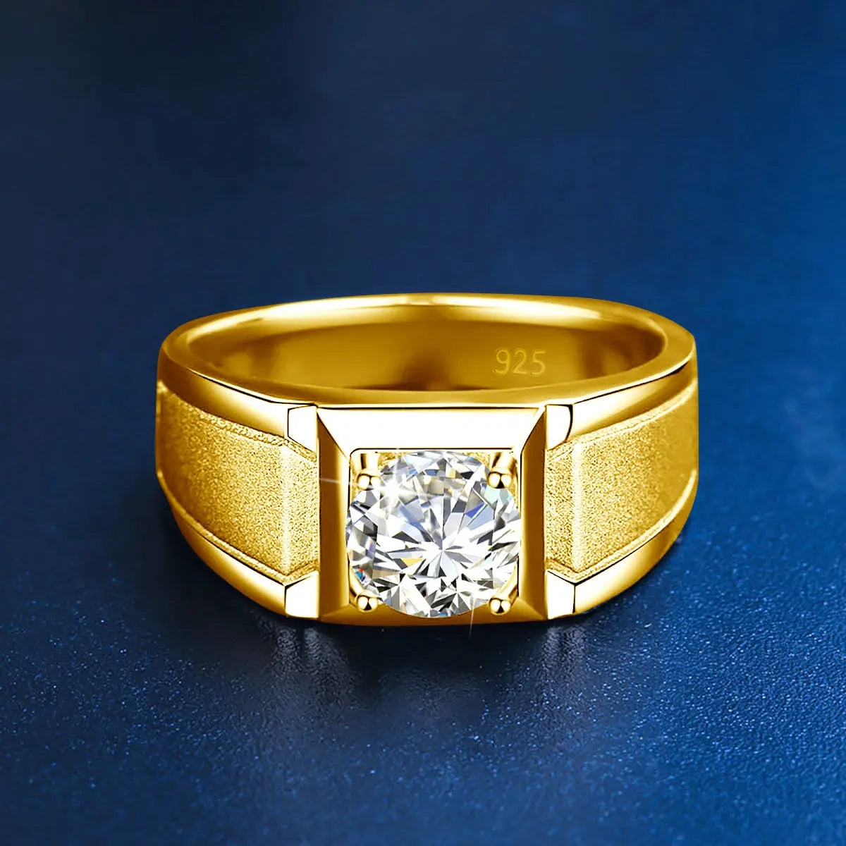 Gold Plated Silver Men's Moissanite Engagement Ring 2ct Center Stone Moissanite Engagement Rings & Jewelry | Luxus Moissanite