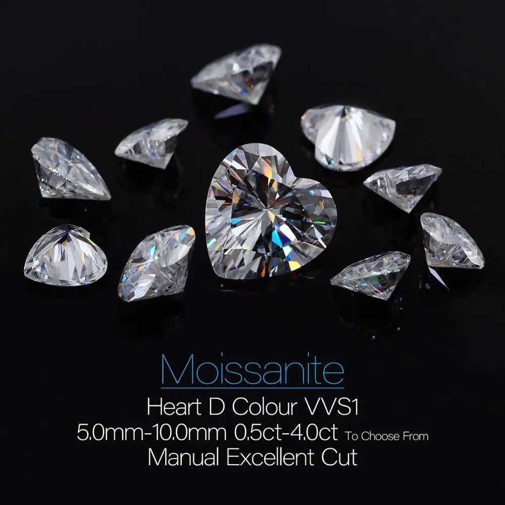 Heart Cut Moissanite Loose Stones 5mm (0.5ct) - 10mm (4ct) options - DE Moissanite Engagement Rings & Jewelry | Luxus Moissanite |  Moissanite Stones 