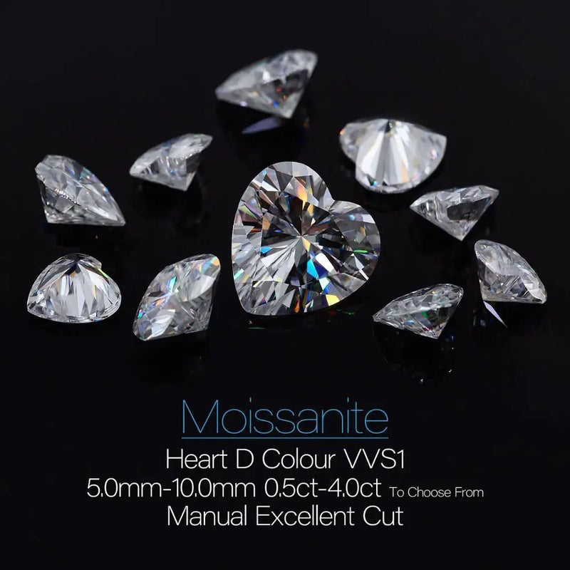 Heart Cut Moissanite Loose Stones 5mm (0.5ct) - 10mm (4ct) options - DE Moissanite Engagement Rings & Jewelry | Luxus Moissanite