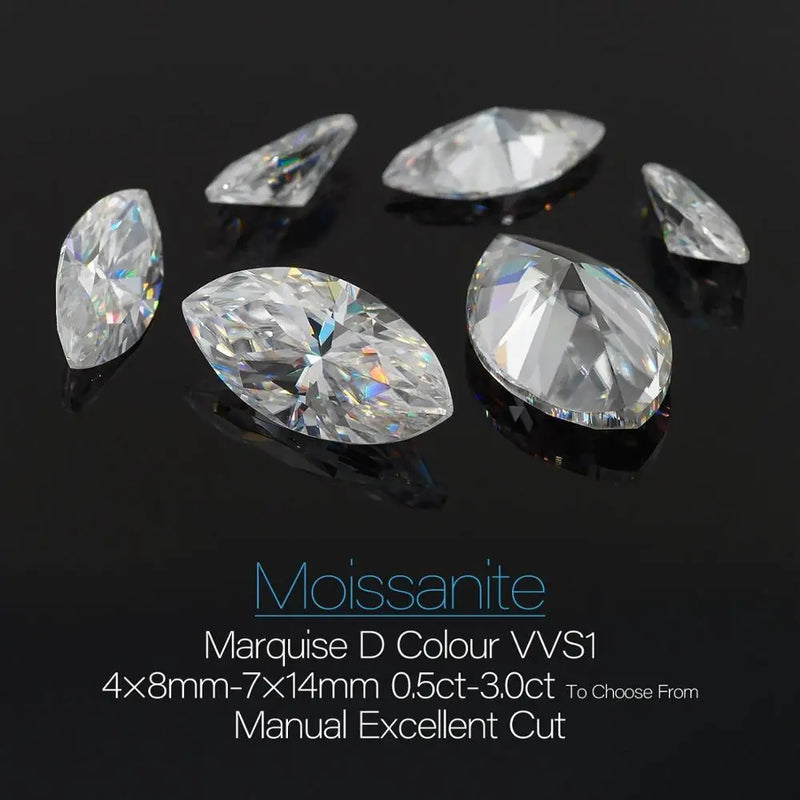 Marquise Cut Moissanite Loose Stones 4x8mm (0.5ct) - 7x14mm (3.0ct) options - DE Moissanite Engagement Rings & Jewelry | Luxus Moissanite