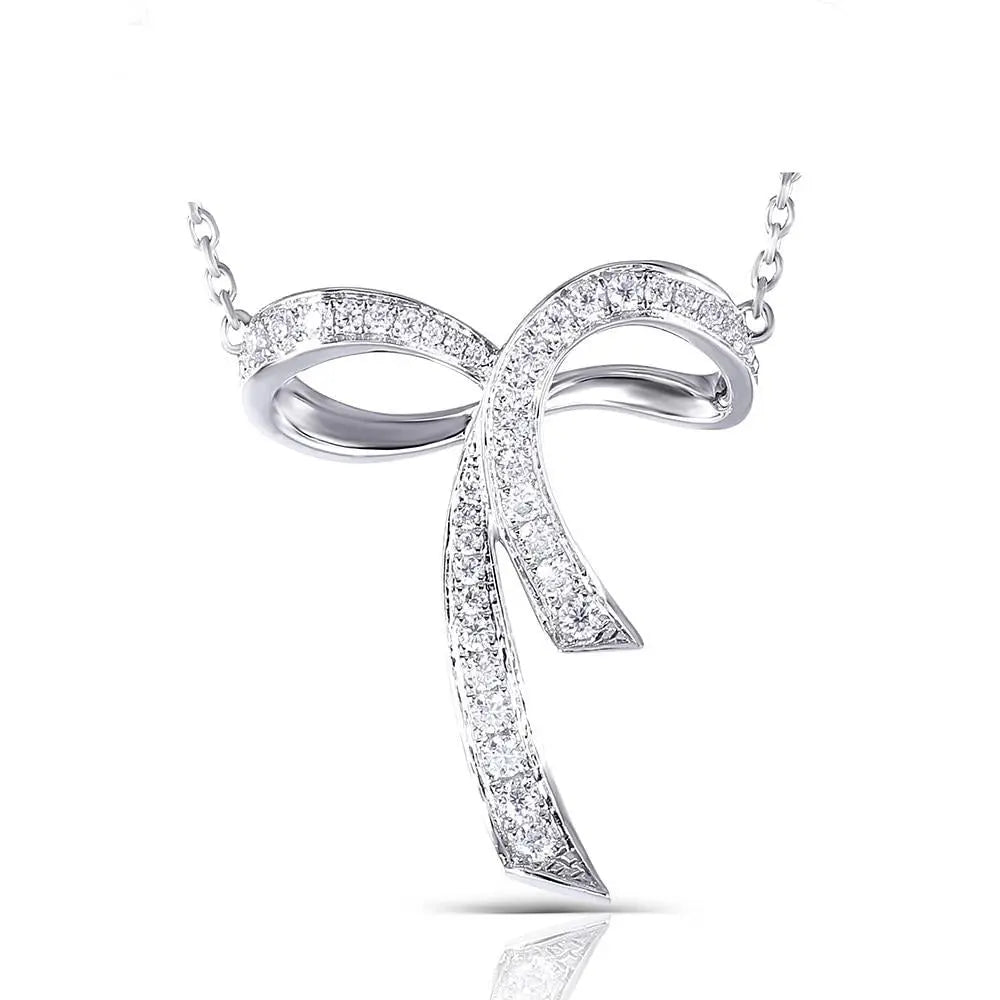 Moissanite Bow Necklace Platinum Plated Silver Moissanite Engagement Rings & Jewelry | Luxus Moissanite