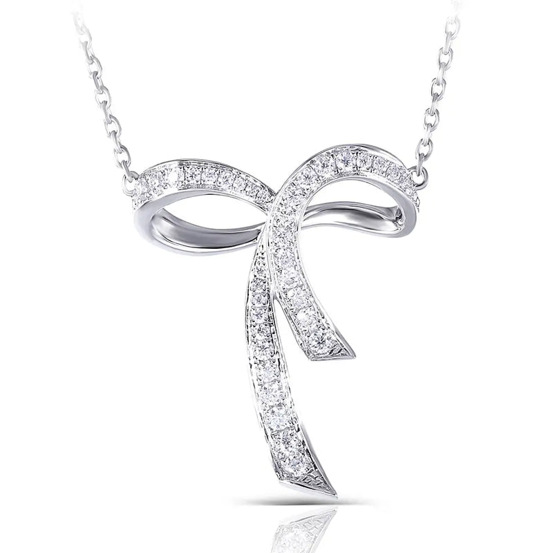 Moissanite Bow Necklace Platinum Plated Silver Moissanite Engagement Rings & Jewelry | Luxus Moissanite