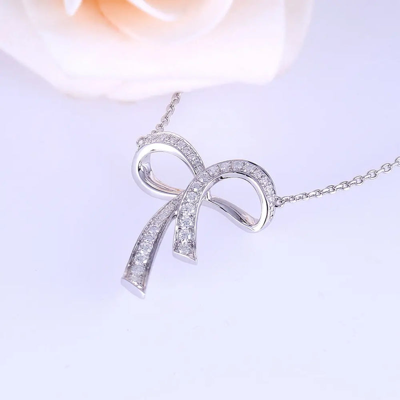 Moissanite Bow Necklace Platinum Plated Silver Moissanite Engagement Rings & Jewelry | Luxus Moissanite