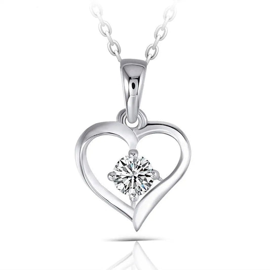 Moissanite Heart Necklace Platinum Plated Silver 0.3ct Moissanite Engagement Rings & Jewelry | Best Heart Necklace  | Luxus Moissanite