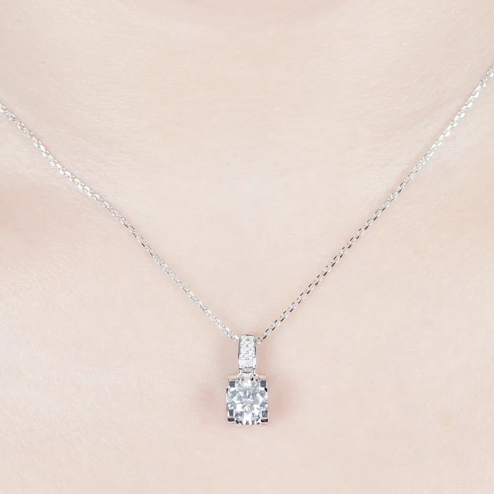 Moissanite Necklace Platinum Plated Silver 1.04ct Total Moissanite Engagement Rings & Jewelry | Beautiful Expensive Necklaces  | Luxus Moissanite