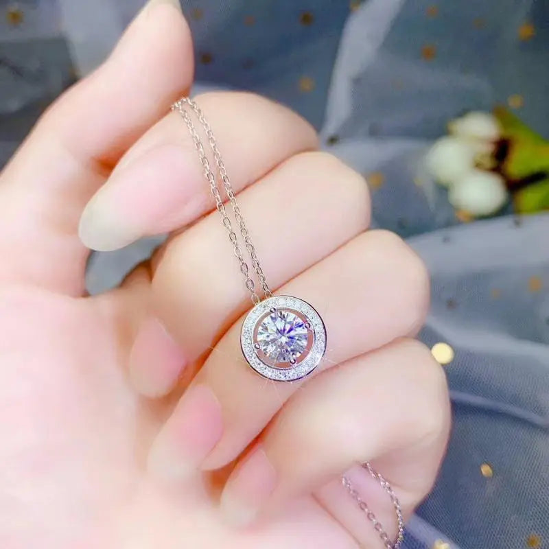 Moissanite Necklace Platinum Plated Silver 1ct Center Stone Moissanite Engagement Rings & Jewelry | Luxus Moissanite
