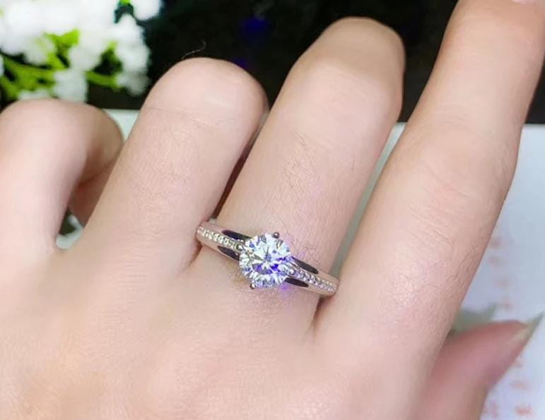 Moissanite Ring Platinum Plated Silver 1ct - 2ct Center Stone Options Moissanite Engagement Rings & Jewelry | Luxus Moissanite