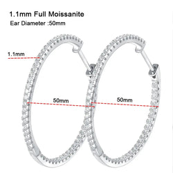 PLATINUM PLATED SILVER 1.1MM MOISSANITE LARGE HOOP EARINGS 50MM DIAMETER 1.5CTW Moissanite Engagement Rings & Jewelry | Luxus Moissanite