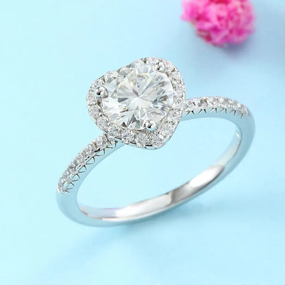 PLATINUM PLATED SILVER MOISSANITE HALO ENGAGEMENT RING 1CT Moissanite Engagement Rings & Jewelry | Luxus Moissanite