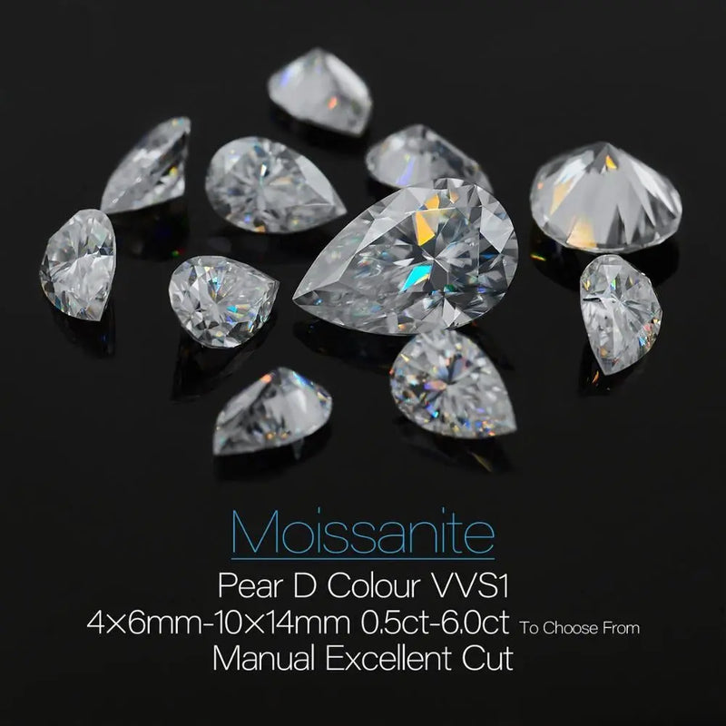 Pear Cut Moissanite Loose Stones 4x6mm (0.5ct) - 10x14mm (6ct) options - DE Moissanite Engagement Rings & Jewelry | Luxus Moissanite