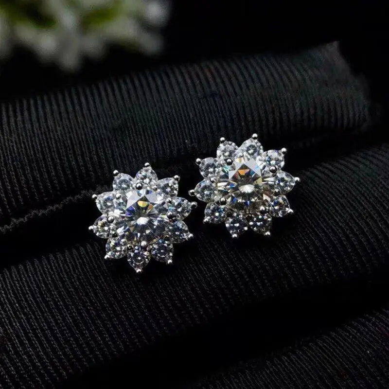 Platinum Plated 925 Silver Halo Stud Moissanite Earrings 1ctw Moissanite Engagement Rings & Jewelry | Luxus Moissanite