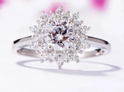 Platinum Plated Silver / Rose Gold Halo Moissanite Ring 0.7ct Moissanite Engagement Rings & Jewelry | Luxus Moissanite