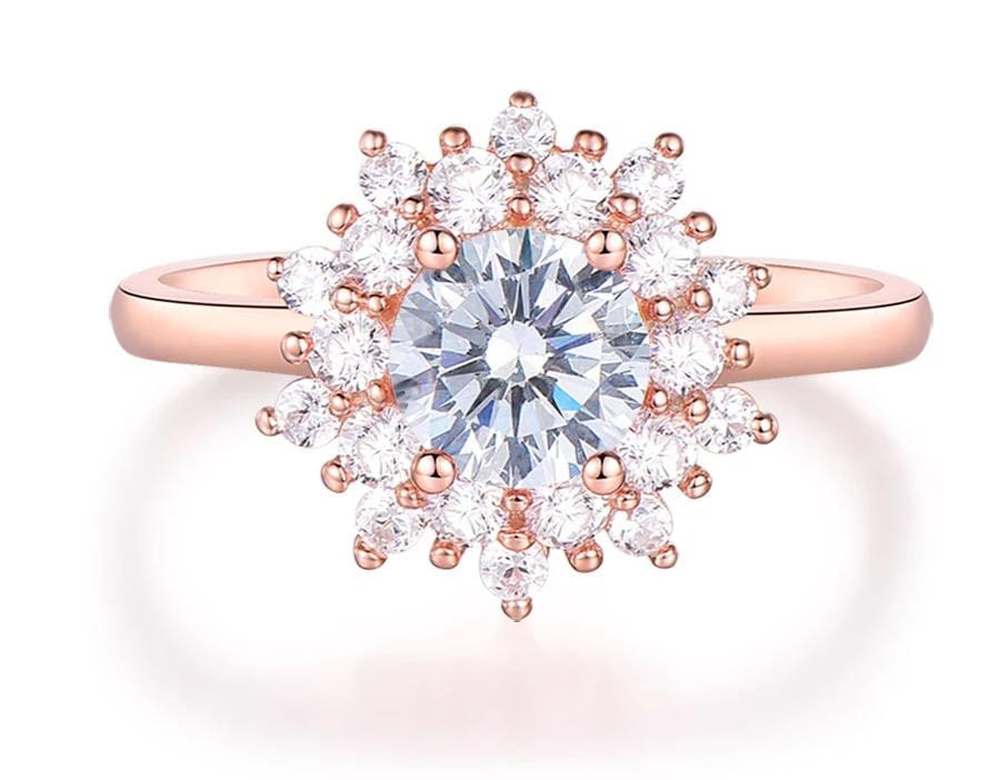 925 Silver / Rose Gold Colored Silver Halo Moissanite Ring 0.7ct ...