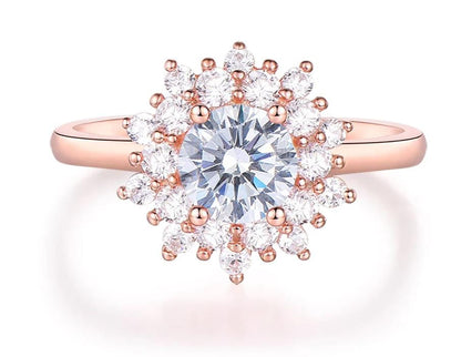 Platinum Plated Silver / Rose Gold Halo Moissanite Ring 0.7ct Moissanite Engagement Rings & Jewelry | Luxus Moissanite