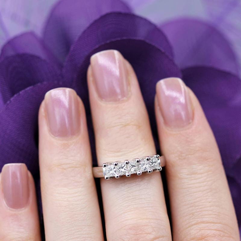 Platinum Plated Silver 5 Stone Moissanite Anniversary Ring 0.3ct Moissanite Engagement Rings & Jewelry | Luxus Moissanite