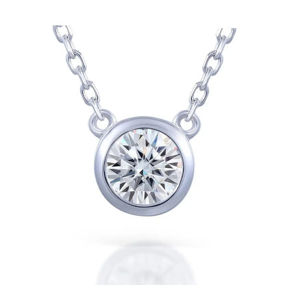 Platinum Plated Silver Bezel Set Moissanite Necklace 1ct Moissanite Engagement Rings & Jewelry | Luxus Moissanite