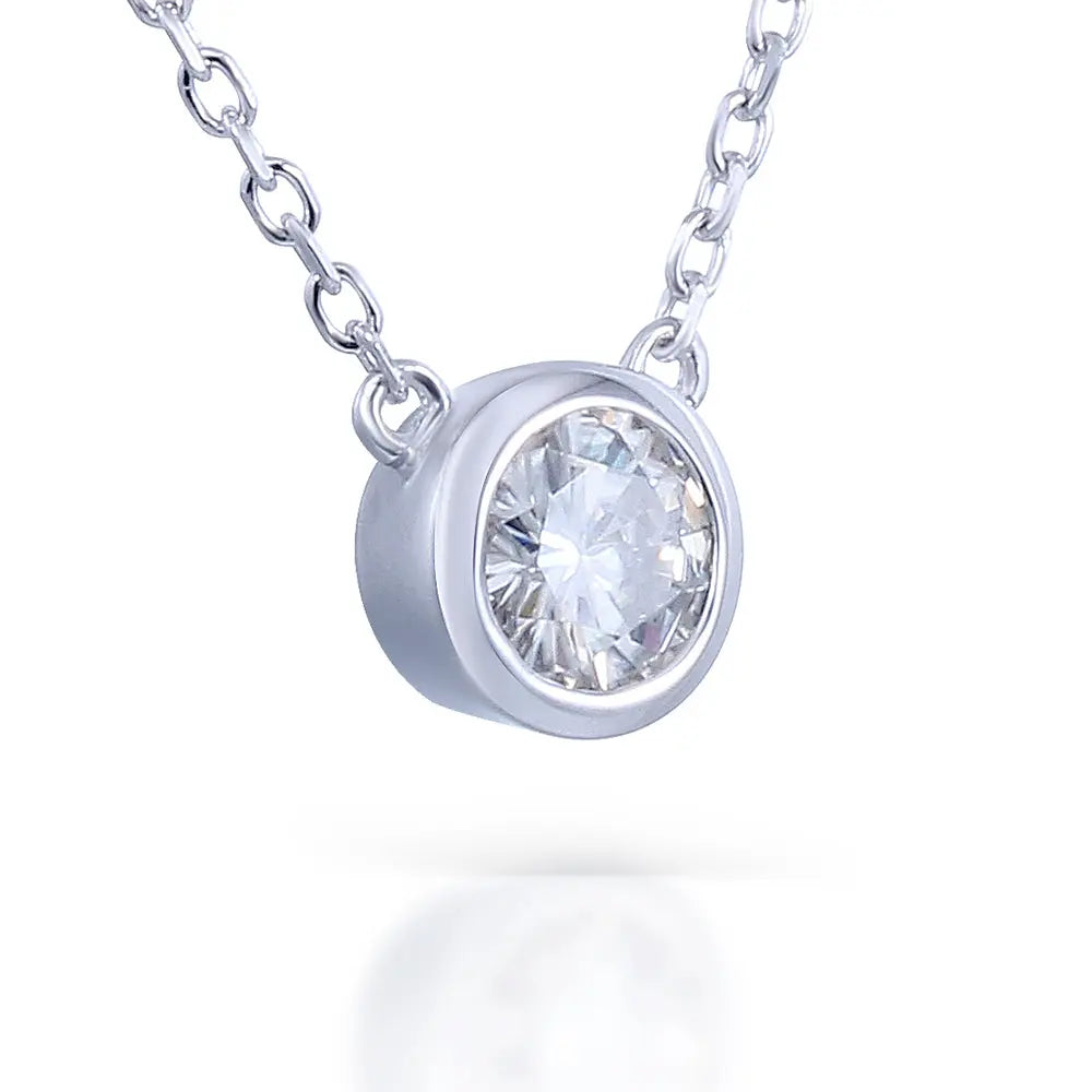 Platinum Plated Silver Bezel Set Moissanite Necklace 1ct Moissanite Engagement Rings & Jewelry | Luxus Moissanite