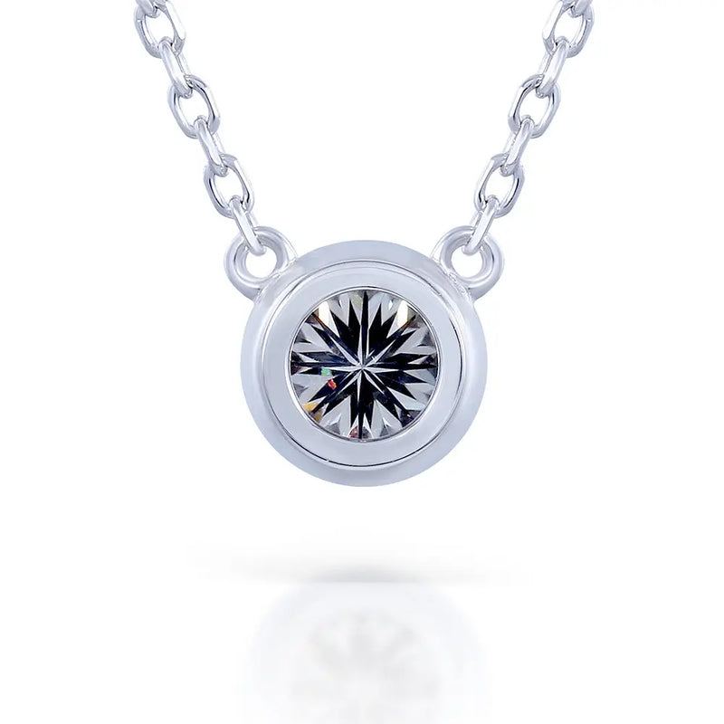 Platinum Plated Silver Bezel Set Moissanite Necklace 1ct Moissanite Engagement Rings & Jewelry | Luxus Moissanite
