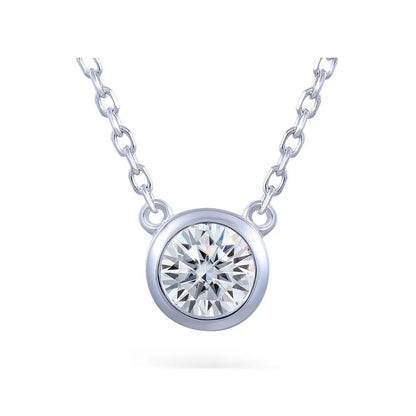 Platinum Plated Silver Bezel Set Moissanite Necklace 1ct Moissanite Engagement Rings & Jewelry | Luxus Moissanite