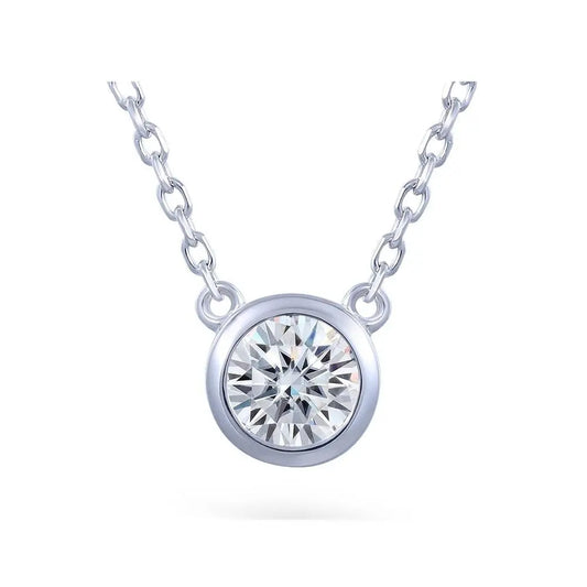 Platinum Plated Silver Bezel Set Moissanite Necklace 1ct Moissanite Engagement Rings & Jewelry | Luxus Moissanite