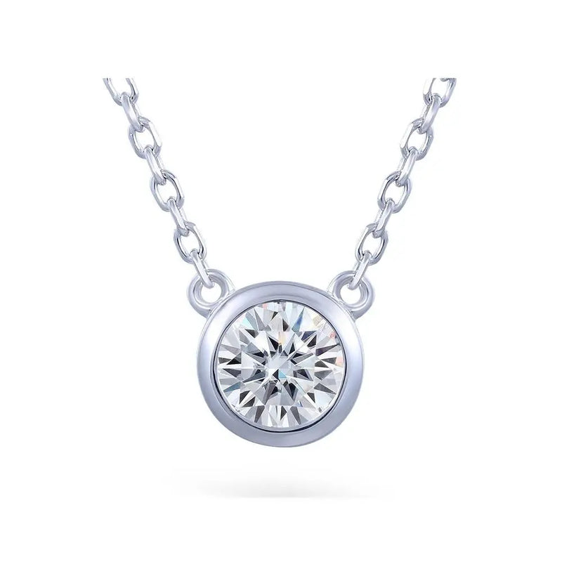 Platinum Plated Silver Bezel Set Moissanite Necklace 1ct Moissanite Engagement Rings & Jewelry | Luxus Moissanite