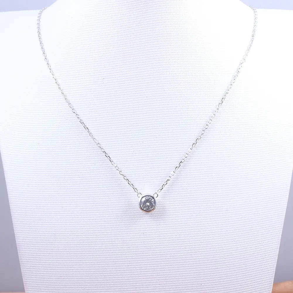 Platinum Plated Silver Bezel Set Moissanite Necklace 1ct Moissanite Engagement Rings & Jewelry | Luxus Moissanite