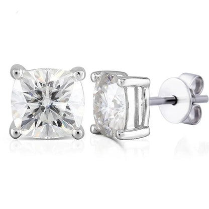 Platinum Plated Silver Cushion Cut Stud Moissanite Earrings 2ctw Moissanite Engagement Rings & Jewelry | Platinum Plated Jewelry | Luxus Moissanite