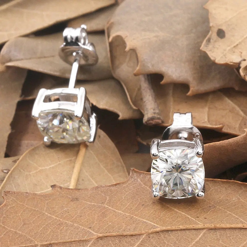 Platinum Plated Silver Cushion Cut Stud Moissanite Earrings 2ctw Moissanite Engagement Rings & Jewelry | Luxus Moissanite
