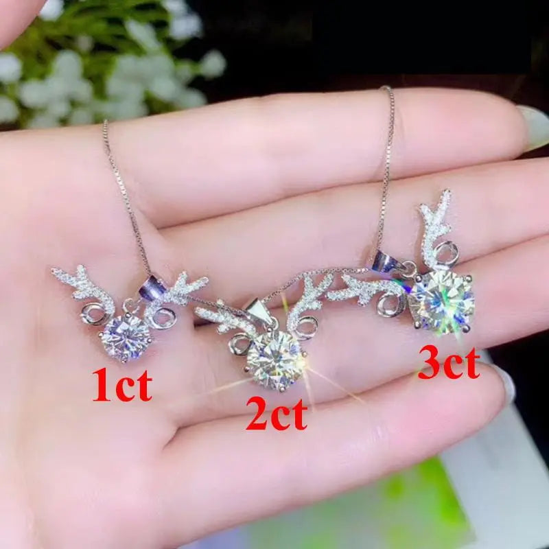 Platinum Plated Silver Deer Moissanite Necklace 1ct - 3ct Options Moissanite Engagement Rings & Jewelry | Silver Deer Necklace | Luxus Moissanite
