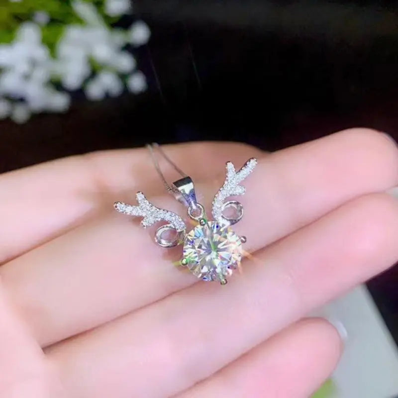 Platinum Plated Silver Deer Moissanite Necklace 1ct - 3ct Options Moissanite Engagement Rings & Jewelry | Silver Deer Necklace | Luxus Moissanite