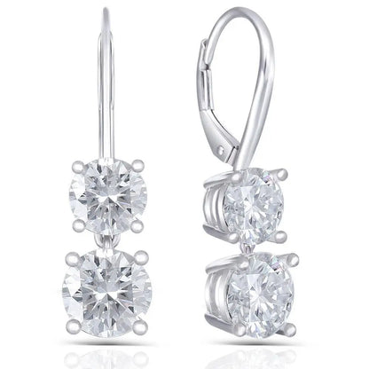 Platinum Plated Silver Drop Moissanite Earrings 2.1ctw Moissanite Engagement Rings & Jewelry | Silver Drop Earrings 
 | Luxus Moissanite