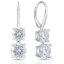 Platinum Plated Silver Drop Moissanite Earrings 2.1ctw Moissanite Engagement Rings & Jewelry | Luxus Moissanite